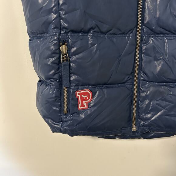 Victoria Secret Pink Puffer Vest Large Trustees Of The University Navy Blue Y2K - Picture 4 of 10